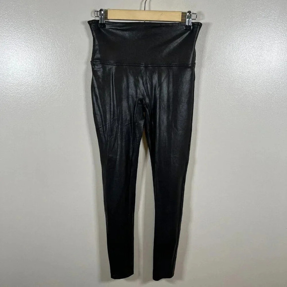 Spanx Pants - Spanx Faux Leather Leggings Size Large Black High Rise Slimming Shaping Stretch